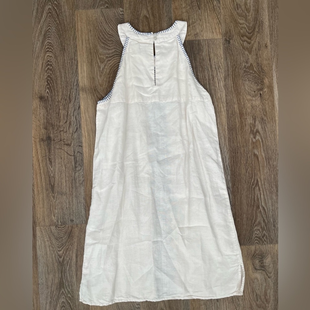 Sigrid Olsen White Blue Embroidered Linen Shift Dress Women’s Medium Coastal - Picture 5 of 6